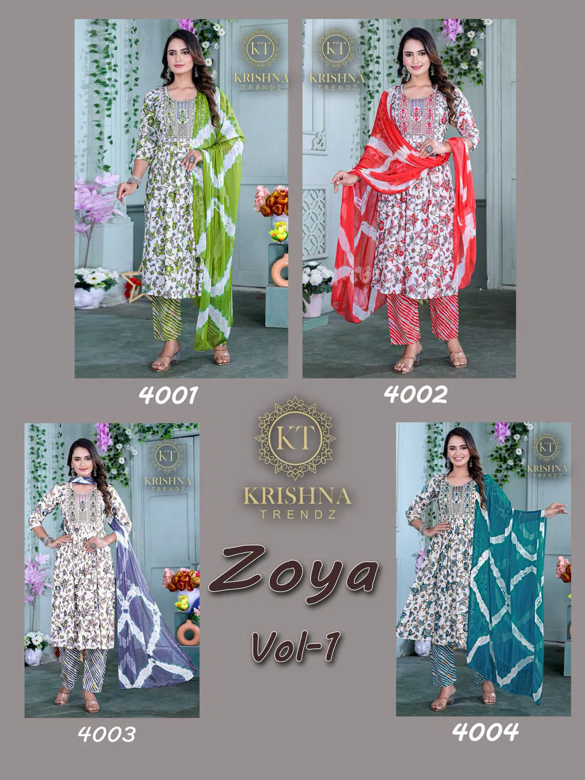 Zoya Vol 1 By Krishna Naira Cut Rayon Printed Kurti With Bottom Dupatta Wholesalers In Delhi